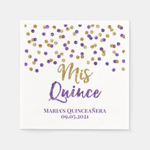 Purple Gold Confetti Quinceañera Birthday Napkins