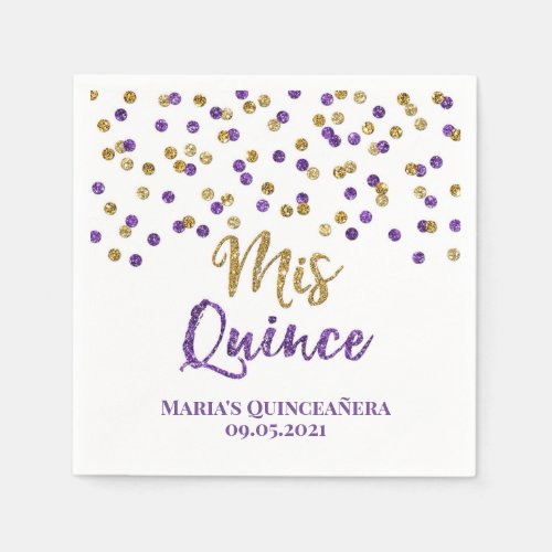 Purple Gold Confetti Quinceaera Birthday Napkins