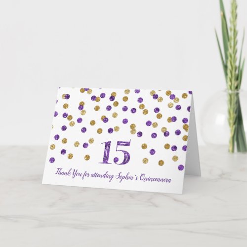 Purple Gold Confetti Quinceaera Thank You Card
