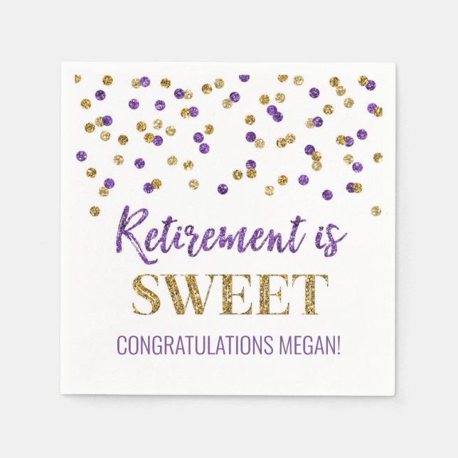 Purple Gold Confetti Retirement is Sweet Napkins (Front)