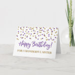 Purple Gold Confetti Sister Birthday Card<br><div class="desc">Birthday card for sister with purple and gold modern glitter confetti pattern. Please note glitter effect is photographic effect only.</div>
