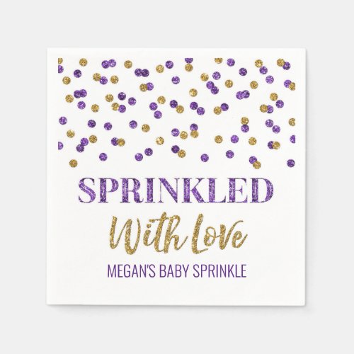 Purple Gold Confetti Sprinkled with Love Napkins