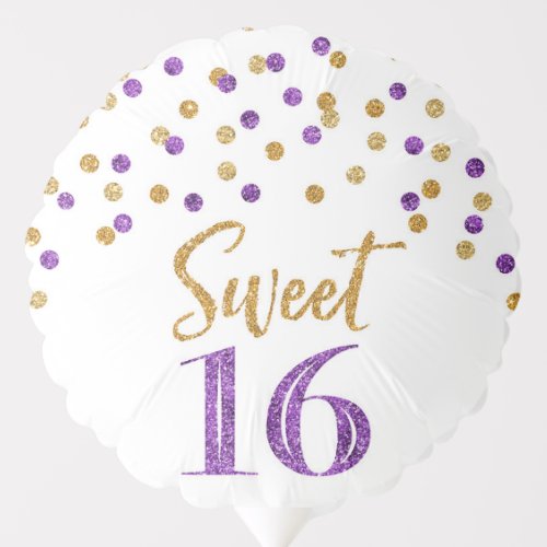 Purple Gold Confetti Sweet 16 Birthday Balloon