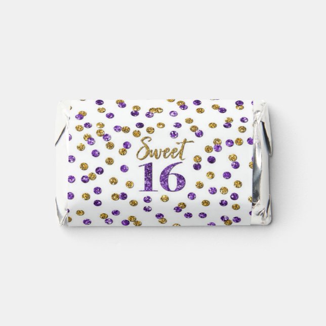 Purple Gold Confetti Sweet 16 Birthday Hershey's Miniatures (Front)
