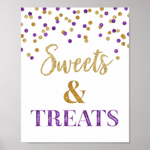 Purple Gold Confetti Sweets  Treats Dessert Table Poster