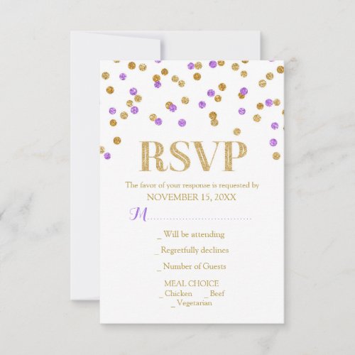 Purple Gold Confetti Wedding RSVP Cards