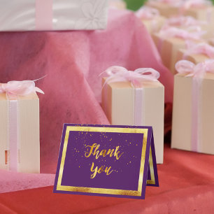 Purple gold confetti wedding Thank You Card