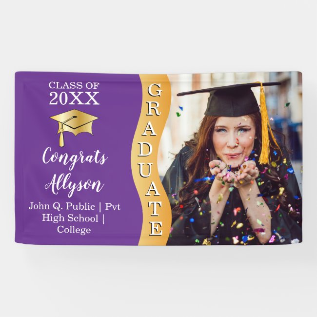 Purple | Gold Congrats Graduate Wave Photo Banner