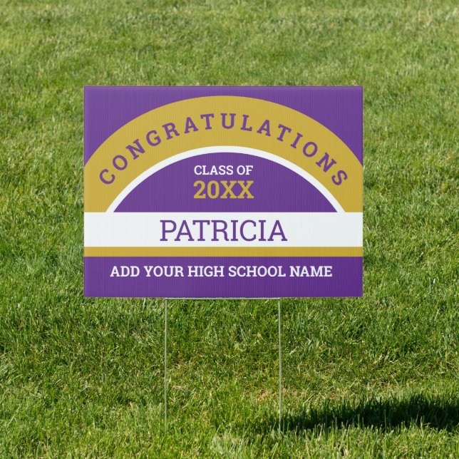 Purple Gold Congratulations Grad 2022 Custom Name Sign (Insitu)
