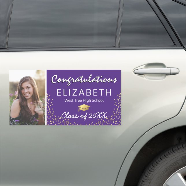 Purple Gold Congratulations Photo Graduate Car Magnet (In Situ)