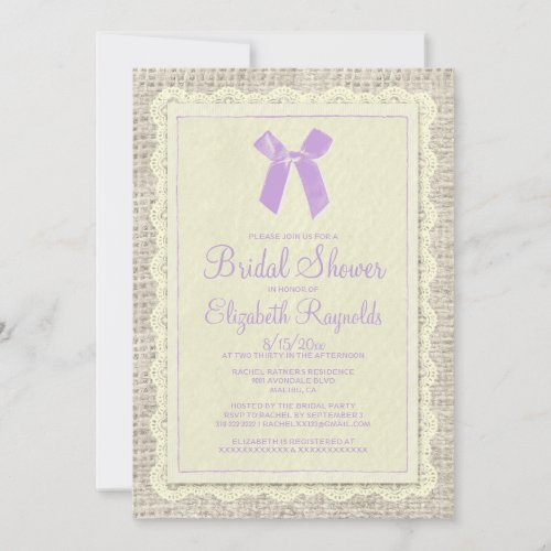 Purple Gold Country Burlap Bridal Shower Invites