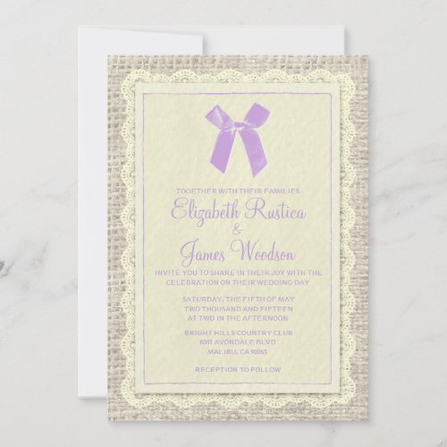 Purple &amp; Gold Country Burlap Wedding Invitations