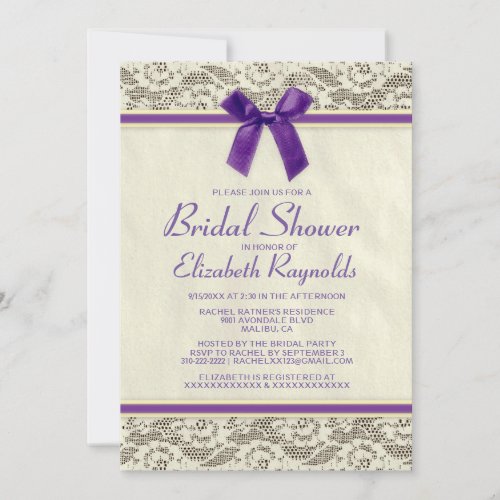 Purple Gold Country Lace Bridal Shower Invitations