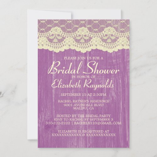 Purple Gold Country Lace Bridal Shower Invitations
