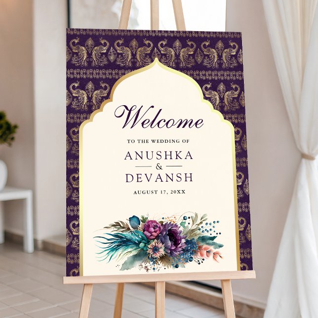 Purple Gold Cream Indian Wedding Welcome Sign (Creator Uploaded)