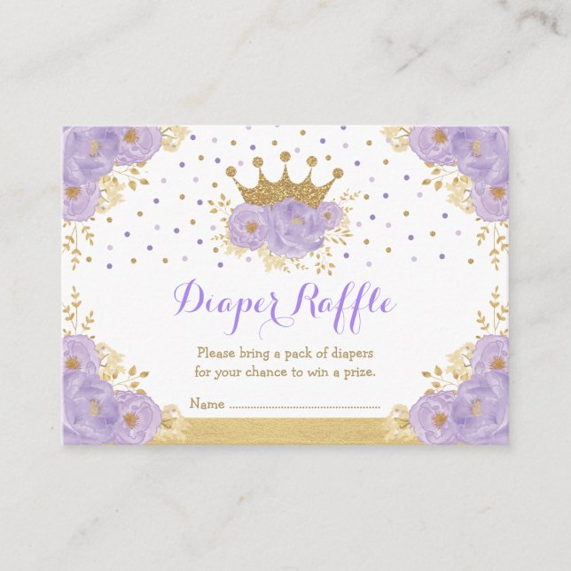 Purple Gold Crown Princess Baby Girl Diaper Raffle Enclosure Card (Front)