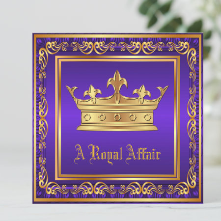 Purple Gold Crown Royal Birthday Corporate Party Invitation