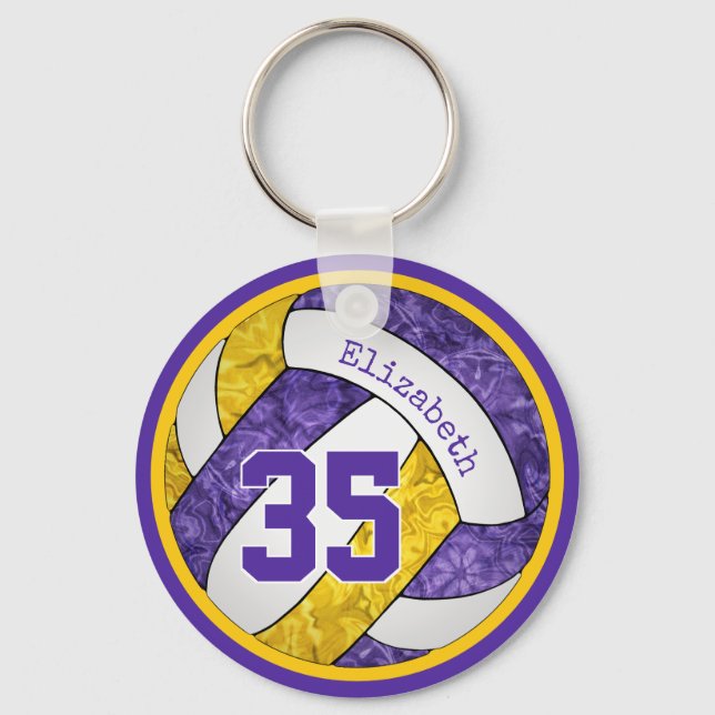 purple gold custom girls volleyball team gifts keychain (Front)