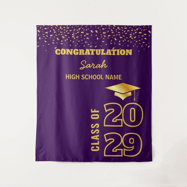 Purple & Gold Custom Graduation Party Backdrop (Front)