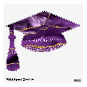 Purple Gold Custom Name Graduation Cap Wall Decal