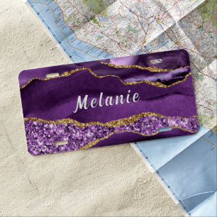 Purple Gold Custom Name License Plate Template