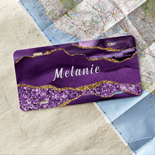 Purple Gold Custom Name License Plate Template (In Situ)
