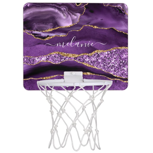 Purple Gold Custom Name Mini Basketball Hoop (Front)
