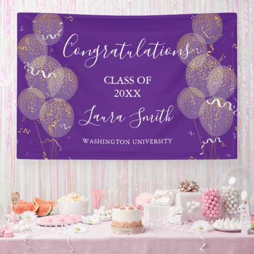 Purple  Gold Custom Party Personalized Graduation Banner