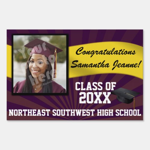 PurpleGold Custom Photo Graduation Yard Sign