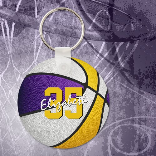 purple gold custom player name basketball keychain