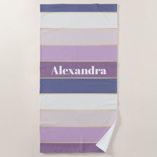 Purple Gold Custom Summer Color Block Stripes Beach Towel