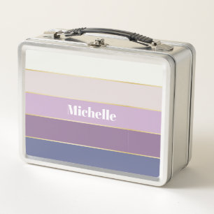 Purple Gold Custom Summer Color Block Stripes Metal Lunch Box