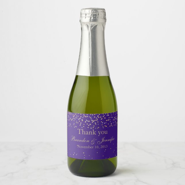 Purple & Gold Custom Wedding Sparkling Wine Label (Front)