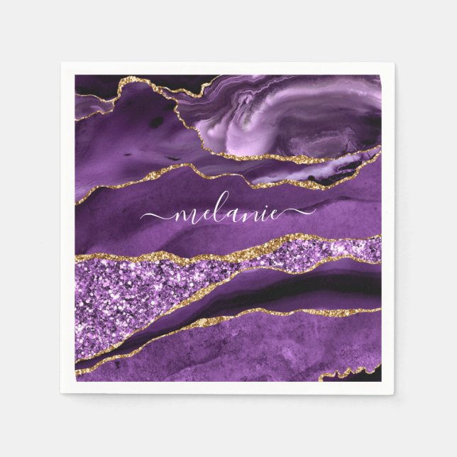 Purple Gold Custom Your Name Napkins Personalized (Front)