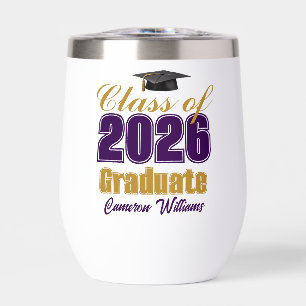 Purple Gold Customized Class of 2026 Graduation Thermal Wine Tumbler