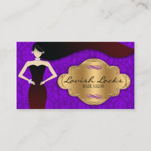 Purple Gold Damask Hair Stylist Salon Business Card