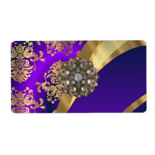 Purple & gold damask label