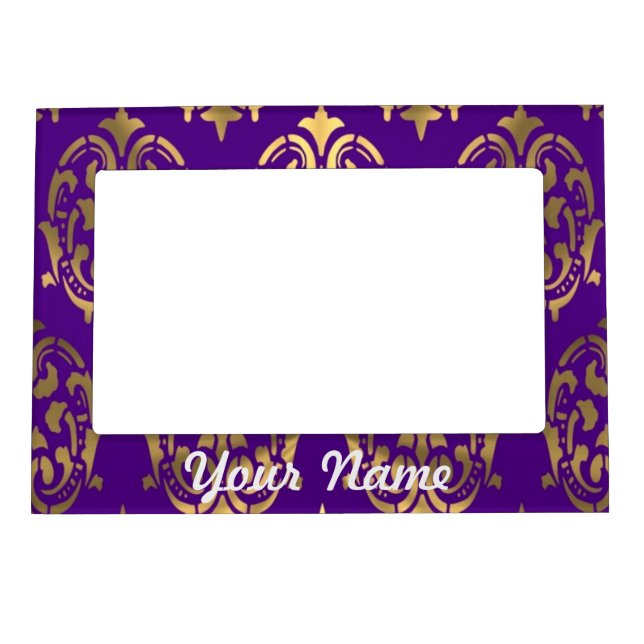 Purple & gold damask magnetic photo frame (Front)