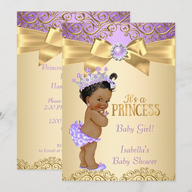 Purple Gold Damask Princess Baby Shower Ethnic Invitation (Front/Back)