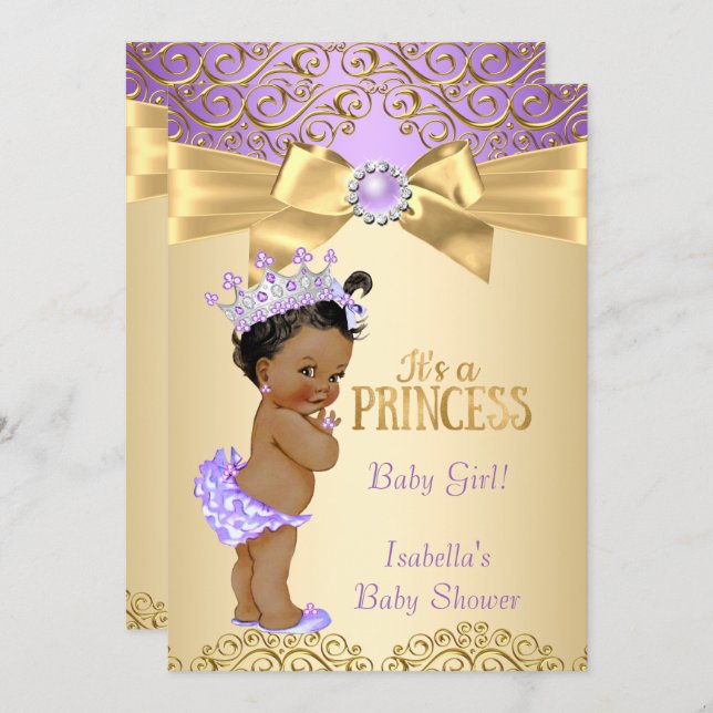 Purple Gold Damask Princess Baby Shower Ethnic Invitation (Front/Back)