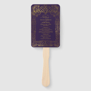 Purple Gold Deco Chic Glam Wedding Program Hand Fan