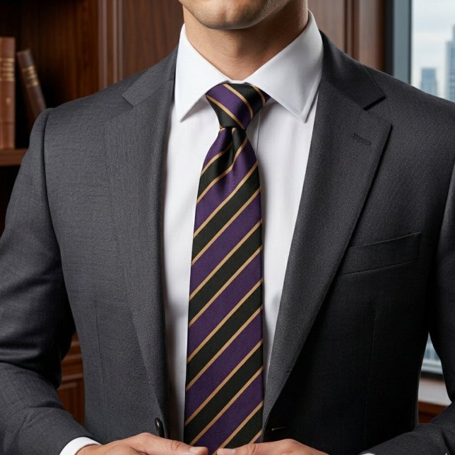 Purple & Gold Diagonal Striped  Neck Tie (Creator Uploaded)