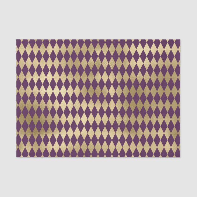 PURPLE & GOLD DIAMOND ARGYLE PATTERN TISSUE PAPER (Front)