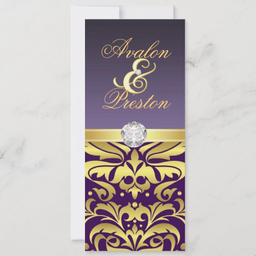 Purple &amp; Gold Diamond Damask Wedding Invitation