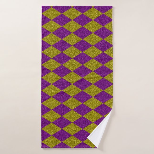 Purple & Gold Diamond Glitter Bath Towel (Bath Towel)