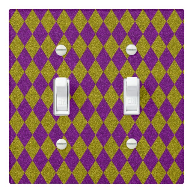 Purple & Gold Diamond Glitter Light Switch Cover (In Situ)