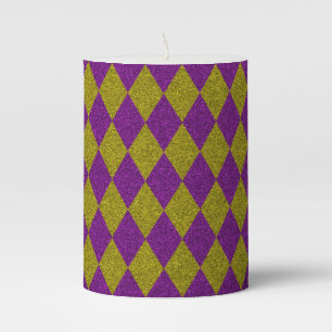 Purple & Gold Diamond Glitter Pillar Candle