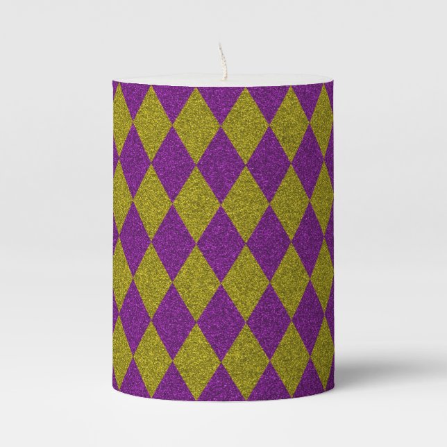Purple & Gold Diamond Glitter Pillar Candle (Front)