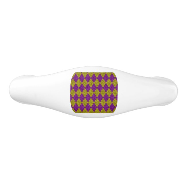 Purple & Gold Diamond Glitter Pouf Ceramic Drawer Pull (Front)
