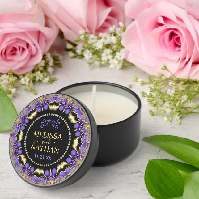 Purple Gold Diamond Lace Unique Wedding Custom Mini Candle Favors (Insitu (Wedding))